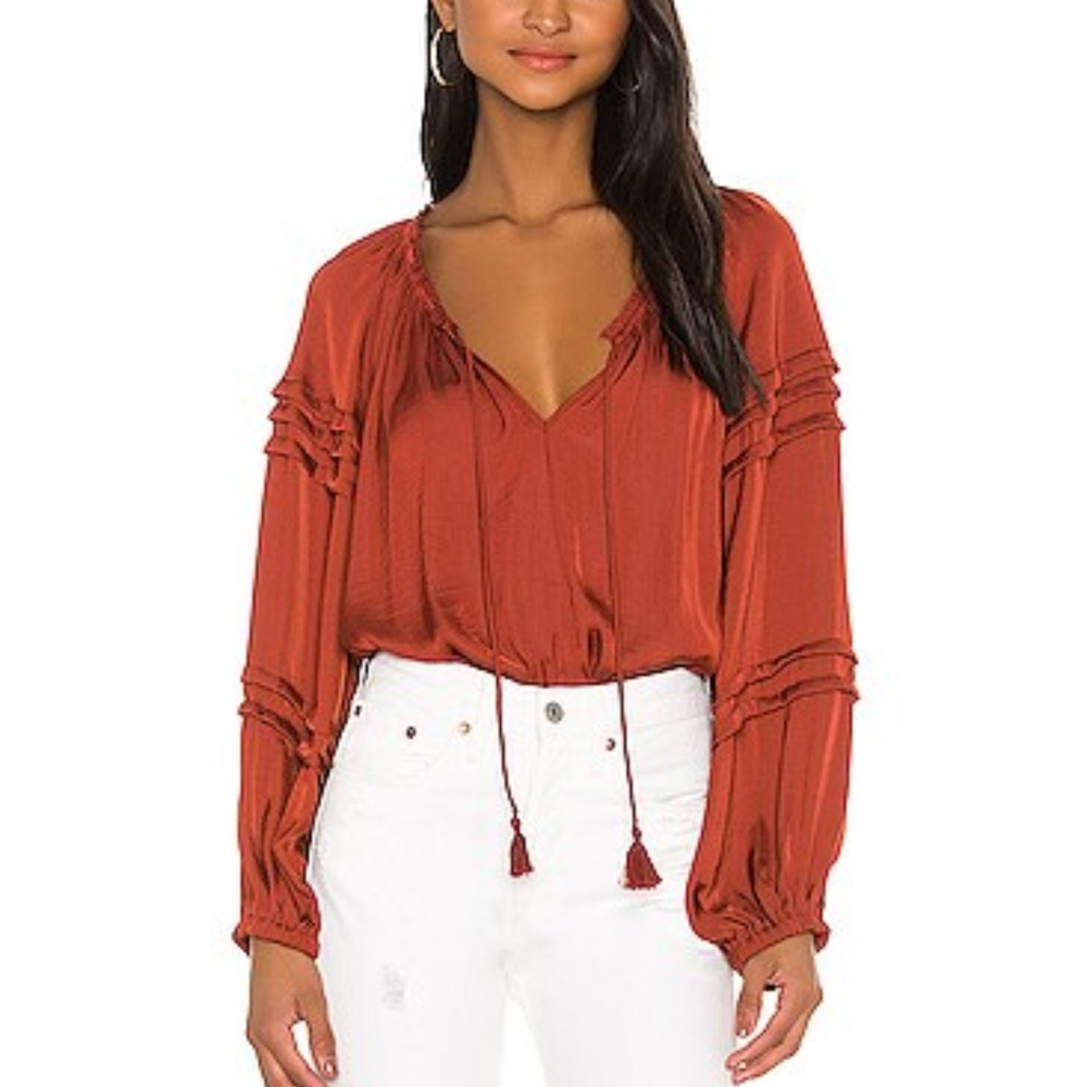 Free People Rust Red Long Sleeve Peasant Blouse
